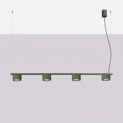 Suspension poutre 4 spots Aura vert olive, vue en situation