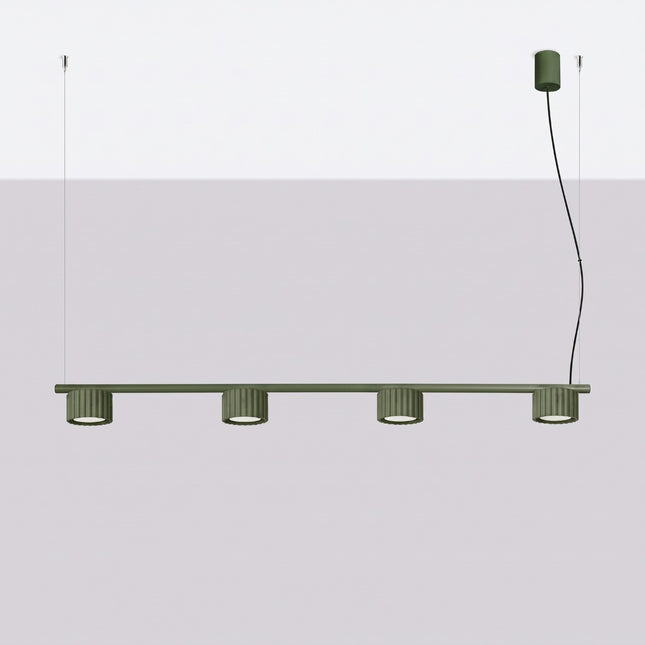 Suspension poutre 4 spots Aura vert olive, vue en situation