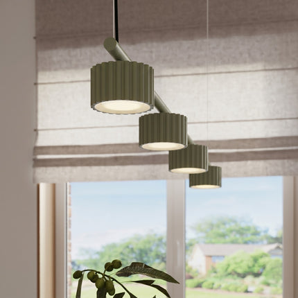 Suspension poutre 4 spots Aura vert olive, intérieur contemporain
