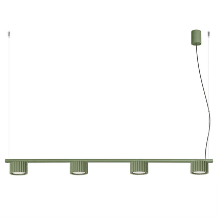 Suspension poutre 4 spots Aura vert olive, packshot sur fond blanc