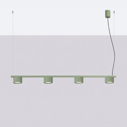 Suspension poutre 4 spots Aura vert sauge, vue en situation