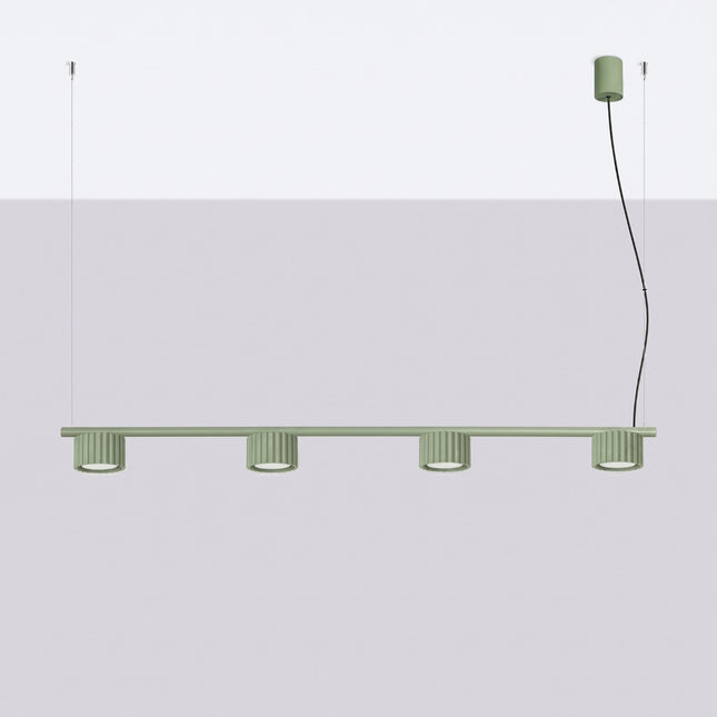 Suspension poutre 4 spots Aura vert sauge, vue en situation