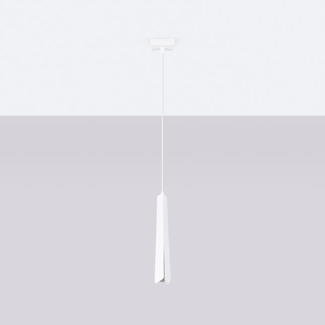 Suspension Prisme Moderne 1 Blanche, vue de face avec son point d'accroche