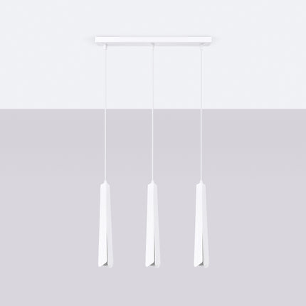 Suspension Prisme Moderne 3 en Ligne Blanche, vue de face avec son point d'accroche