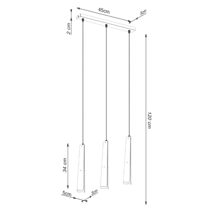 Suspension Prisme Moderne 3 en Ligne Blanche, suspendue au-dessus d'une table dans une salle à manger
