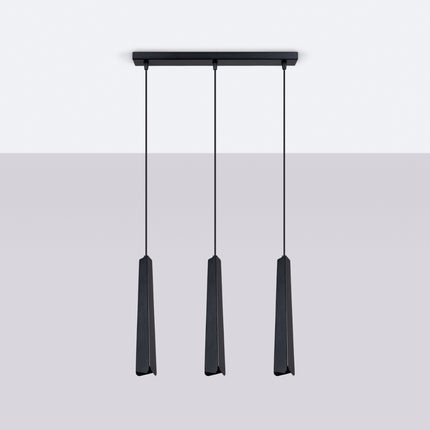 Suspension Prisme Moderne 3 en Ligne Noire, vue de face avec son point d'accroche