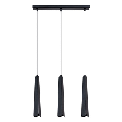 Suspension Prisme Moderne 3 en Ligne Noire, vue d'ensemble sur fond blanc