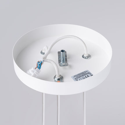 Suspension Prisme Moderne 3 Ronde Blanche, détail du culot et du câble