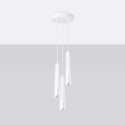 Suspension Prisme Moderne 3 Ronde Blanche, vue de face avec son point d'accroche
