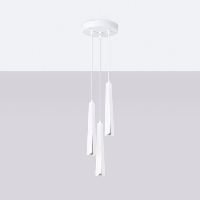 Suspension Prisme Moderne 3 Ronde Blanche, vue de face avec son point d'accroche