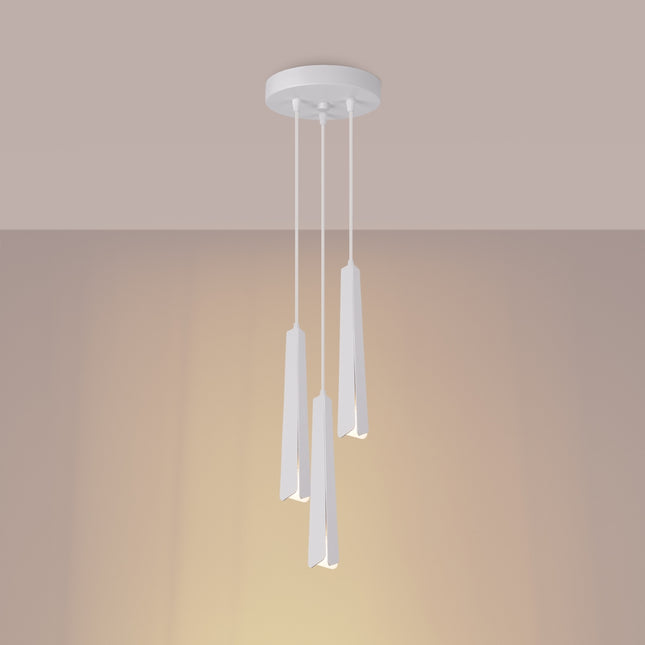 Suspension Prisme Moderne 3 Ronde Blanche, vue de profil sur fond blanc