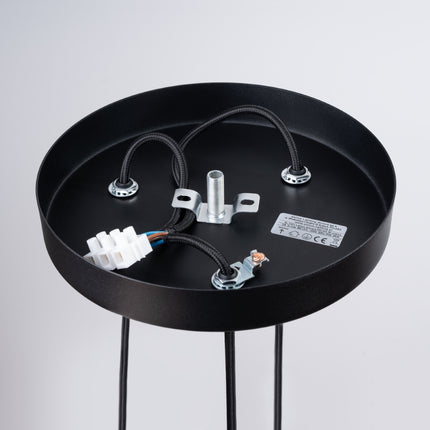 Suspension Prisme Moderne 3 Ronde Noire, détail du culot et du câble