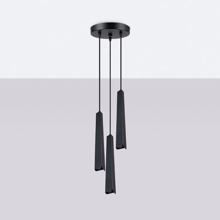 Suspension Prisme Moderne 3 Ronde Noire, vue de face avec son point d'accroche