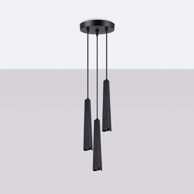 Suspension Prisme Moderne 3 Ronde Noire, vue de face avec son point d'accroche