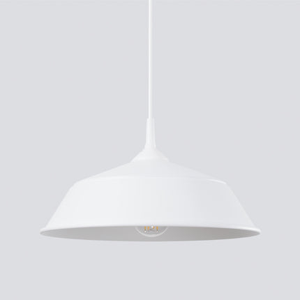 Suspension Pur Frika blanc mat vue en contre-plongee, cordon tendu vers le plafond