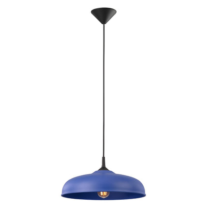 Suspension Pur Gina dôme en acier bleu outremer, packshot sur fond blanc