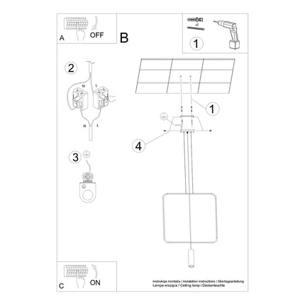 Instructions de montage de la suspension rectangulaire filaire noire 1 spot