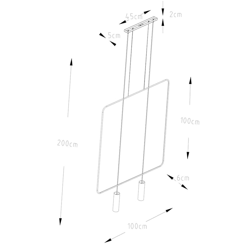 Dimensions Lámpara colgante rectangular de acero 2 negra