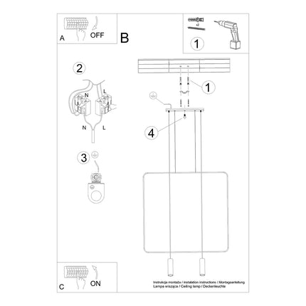 Instructions de montage de la suspension rectangulaire filaire noire 2 spots