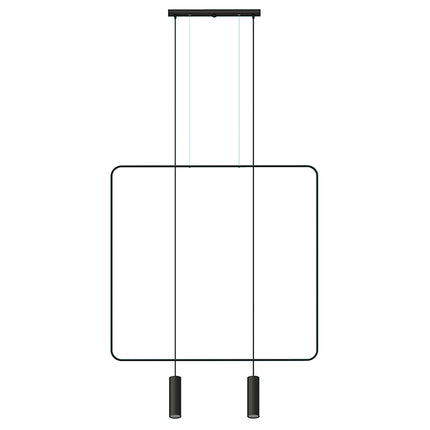 Grande suspension rectangulaire filaire noire à 2 spots GU10 pendants, vue d'ensemble sur fond blanc