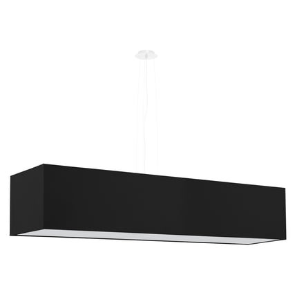 Suspension rectangulaire en tissu noir de 120 cm avec rosace blanche, sur fond blanc