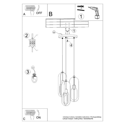 suspension ronde 3 anneaux ovales en acier blanc, notice de montage