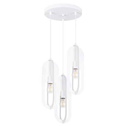suspension ronde 3 anneaux ovales en acier blanc, packshot sur fond blanc