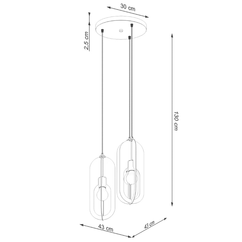 Dimensions Suspension Ronde 3 Anneaux Ovales en Acier Blanc