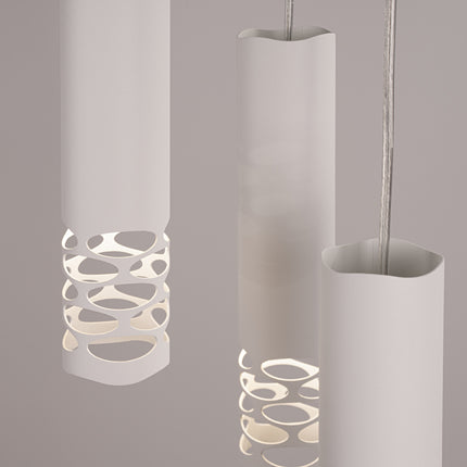 suspension ronde 3 tubes à embout ajouré entrelacé blanc, packshot de trois quarts