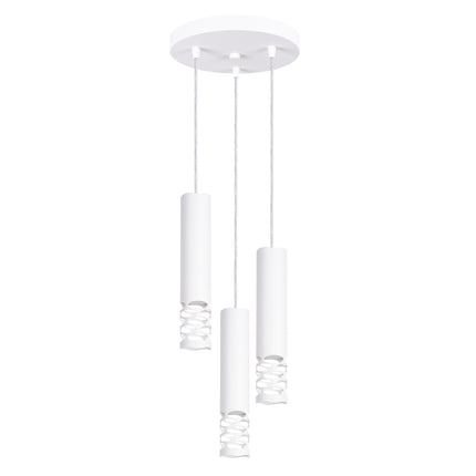 suspension ronde 3 tubes à embout ajouré entrelacé blanc, packshot sur fond blanc