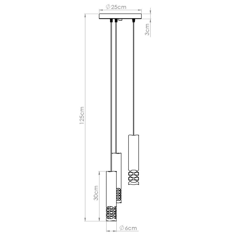 Dimensions Suspension Ronde 3 Tubes à Embout Ajouré Entrelacé Blanc