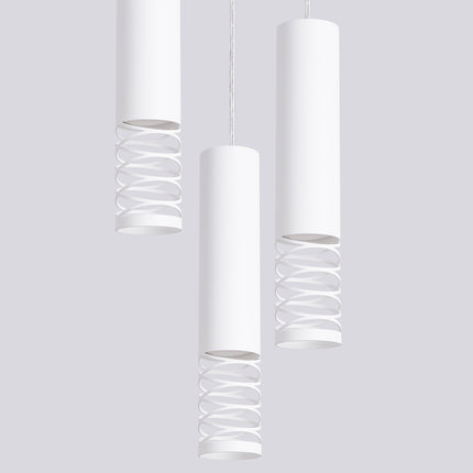 suspension ronde 3 tubes à embout ajouré spirale blanc, vue de détail