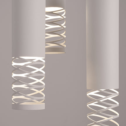 suspension ronde 3 tubes à embout ajouré spirale blanc, packshot de trois quarts