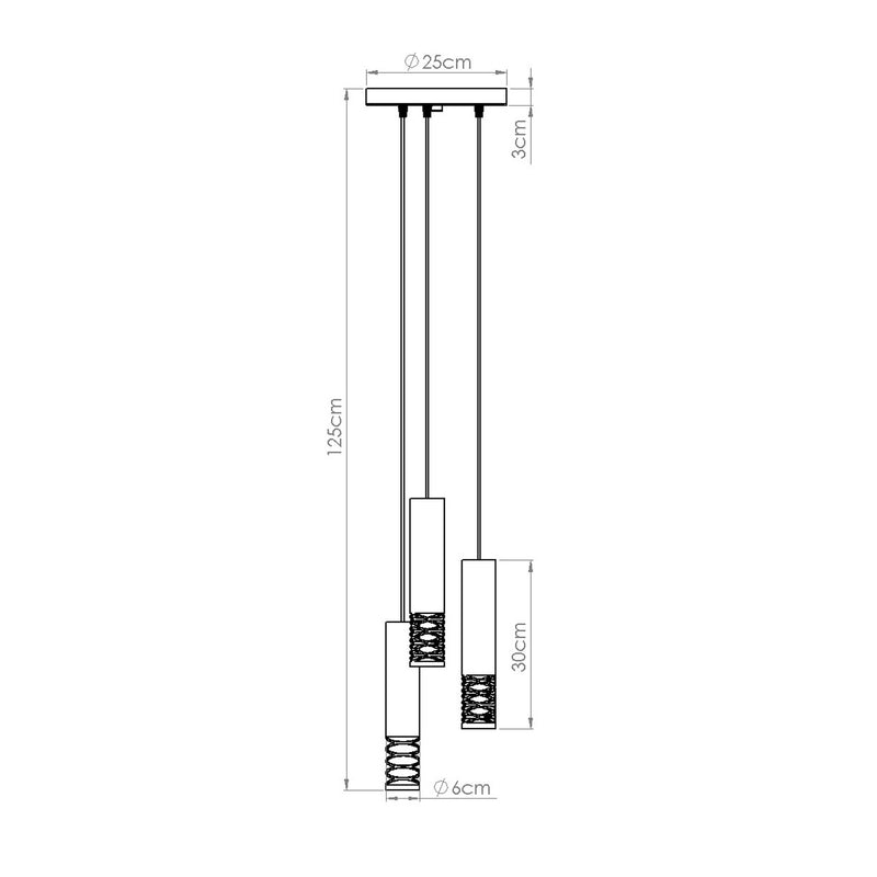 Dimensions Suspension Ronde 3 Tubes à Embout Ajouré Spirale Blanc