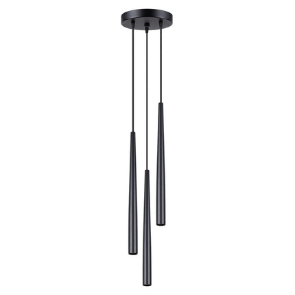 suspension ronde 3 tubes coniques effilés noirs, packshot sur fond blanc