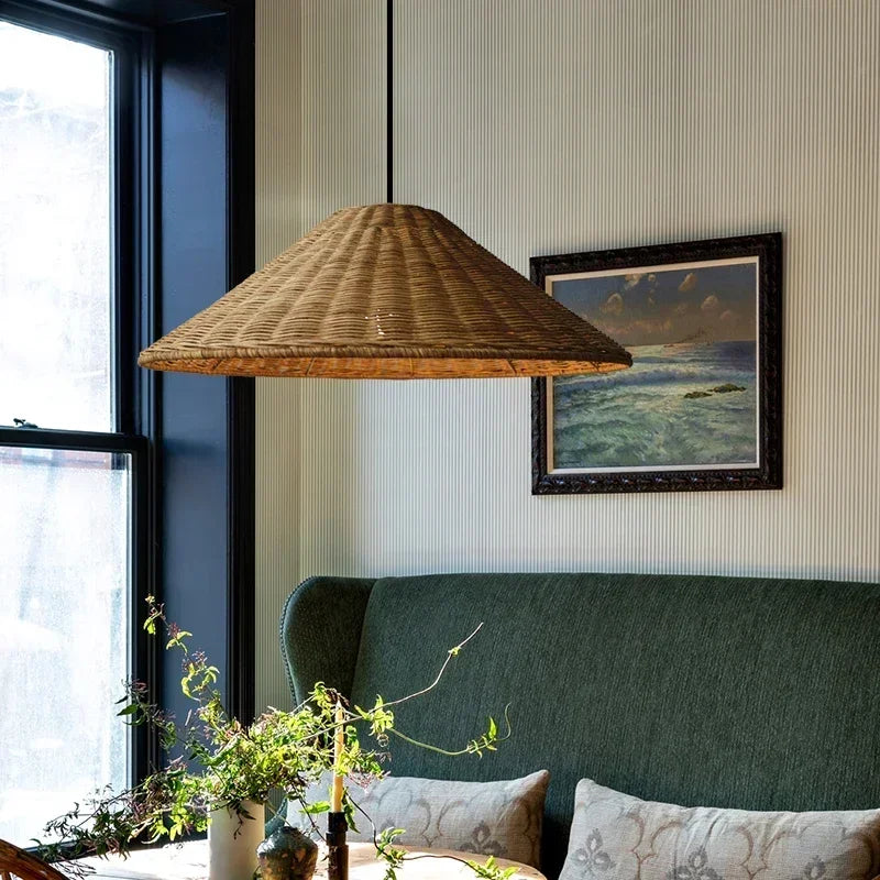 Dimensions Bohemian Rattan Hat Pendant Light