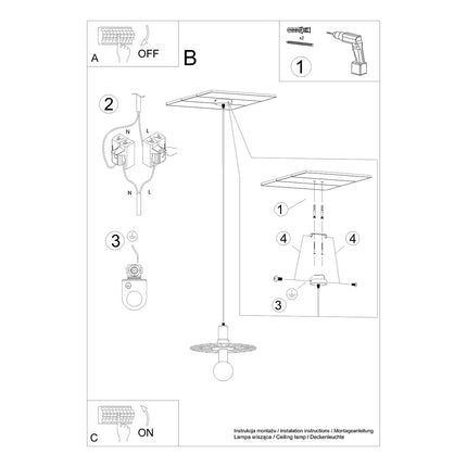 Schema de montage au plafond de la suspension roue lumineuse