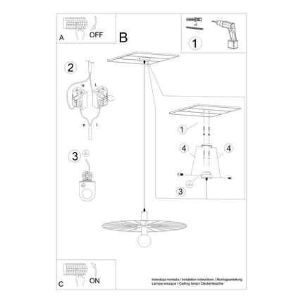 Schema de montage au plafond de la suspension roue lumineuse