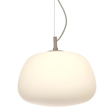 Packshot de la suspension Sapporo Verre Blanc et Sable, diamètre 34 cm, fond blanc