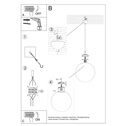 Détail de la monture chromée de la suspension Sphère 40 en verre