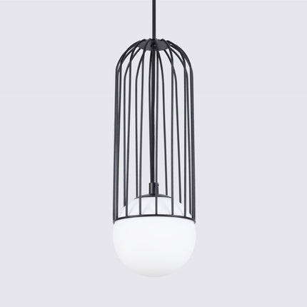 Détail de la douille G9 à l'intérieur de la cage de la suspension Sphère en Cage noir