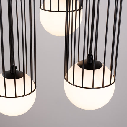 Détail de la jonction entre câble et cage de la suspension Sphère en Cage groupée