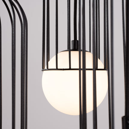 Vue arrière de la suspension Sphère en Cage 3 lampes groupée noir