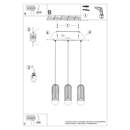 Suspension Sphère en Cage linéaire noir suspendue au-dessus d'un îlot de cuisine, lumière allumée