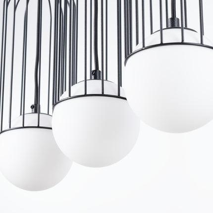 Détail de la barre de fixation noire de la suspension Sphère en Cage linéaire