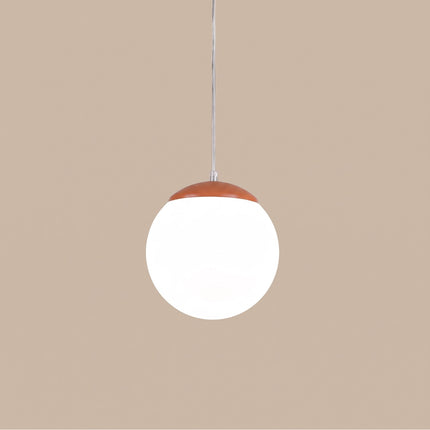 Suspension Sphère Opaline ocre rouge 20 cm, vue de détail du globe
