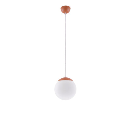 Suspension Sphère Opaline ocre rouge 20 cm, packshot sur fond blanc