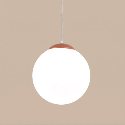 Suspension Sphère Opaline ocre rouge 30 cm, packshot de trois quarts