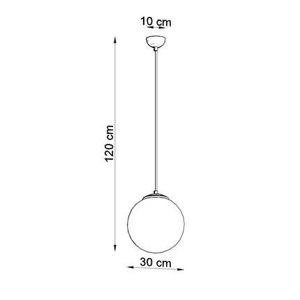 Schéma de cotes de la suspension sphère opaline ocre rouge 30 cm