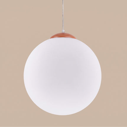 Suspension Sphère Opaline ocre rouge 40 cm, packshot de trois quarts